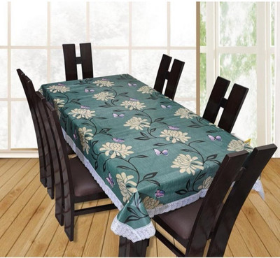 CASA FURNISHING PVC 6 Seater Floral Table Cover(Green)