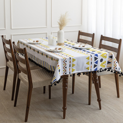 HOMEMONDE Cotton 4 Seater Geometric Table Cover(Yellow, Multicolor)