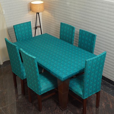 Eleganta Printed 8 Seater Table Cover(Blue, Polyester, Spandex)