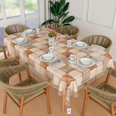 Heart Home Checkered 6 Seater Table Cover(Brown, PVC)