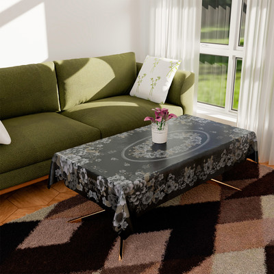 KUBER INDUSTRIES Floral 4 Seater Table Cover(Black, PVC)