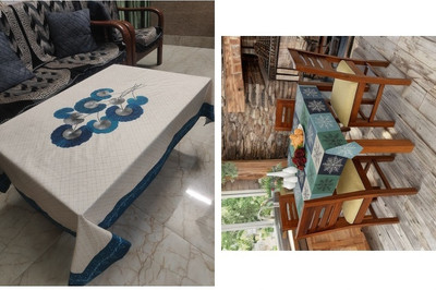 Kashhtu Polyester 6 Seater Floral Table Cover(Multicolor, Pack of 2)