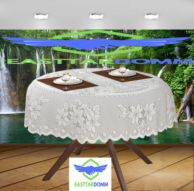 EASTTARDOMM Floral 6 Seater Table Cover(White, Cotton)