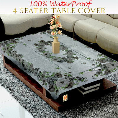 KANUSHI Plastic 4 Seater Floral Table Cover(Grey)