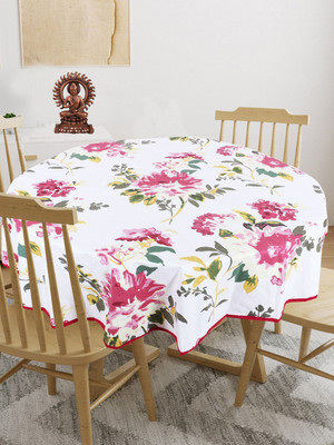Go Texstylers Cotton 6 Seater Floral Table Cover(Pink)