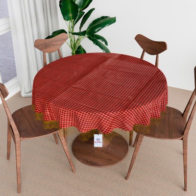 Heart Home Checkered 4 Seater Table Cover(Maroon, PVC)