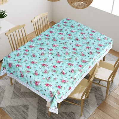 Wishland Printed 6 Seater Table Cover(Blue and Pink Rose, PVC)