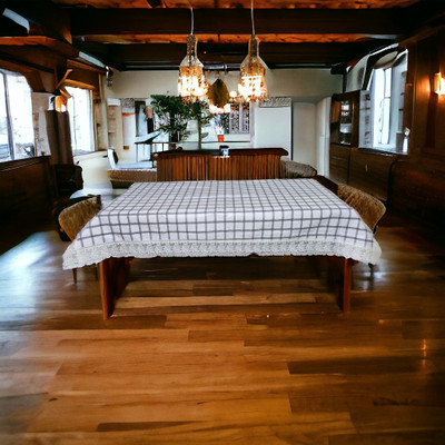 Mopak Decor Printed 4 Seater Table Cover(White, Polyester)
