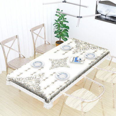 MONKDECOR Abstract 8 Seater Table Cover(White, Cotton)