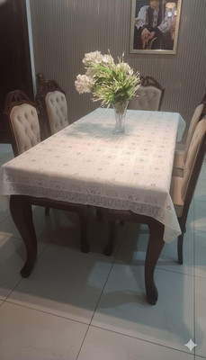 UKS PVC 6 Seater Floral Table Cover(Cream, Elegant Dining Table Cover Waterproof Victorian Floral Design)