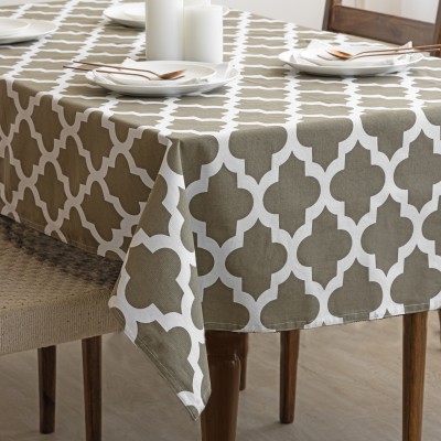 HOMEMONDE Geometric 6 Seater Table Cover(Grey Quatrefoil, Cotton)