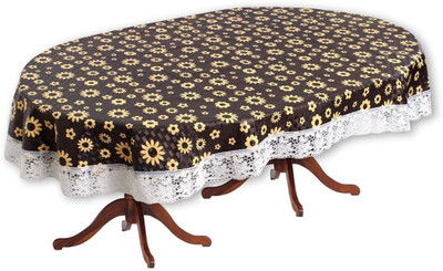 RMDecor PVC, Polyester 6 Seater Floral, Printed Table Cover(Brown)