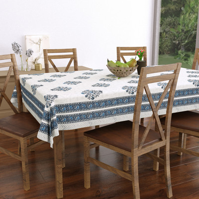Blocks Of India Cotton 6 Seater Paisley Table Cover(Blue, Grey)