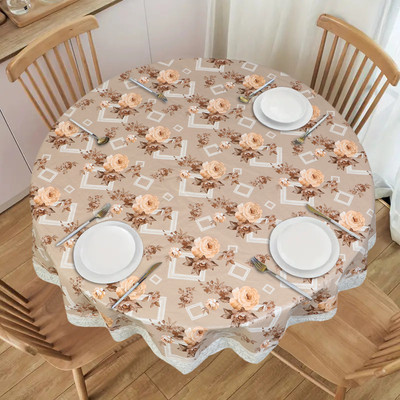 Dakshya Industries PVC 4 Seater Printed Table Cover(Beige)