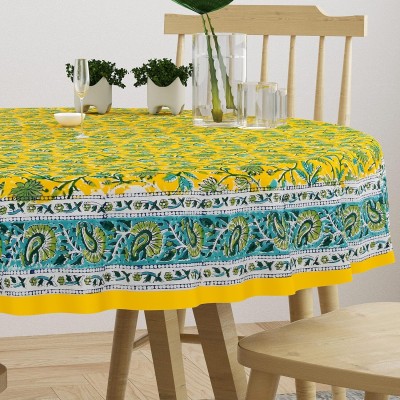 Blocks Of India Floral 4 Seater Table Cover(Yellow, Blue, Cotton)