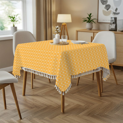 Urban Space Printed 4 Seater Table Cover(Yellow Star, Cotton)