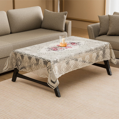 KUBER INDUSTRIES Cotton 4 Seater Self Design Table Cover(Yellow, Pink)