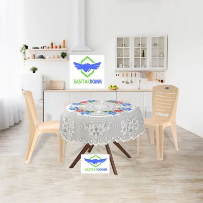 EASTTARDOMM Floral 2 Seater Table Cover(Light Blue (Small) Net Cloth, Cotton)