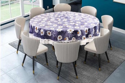 RMDecor Floral, Printed 4 Seater Table Cover(Blue, PVC)