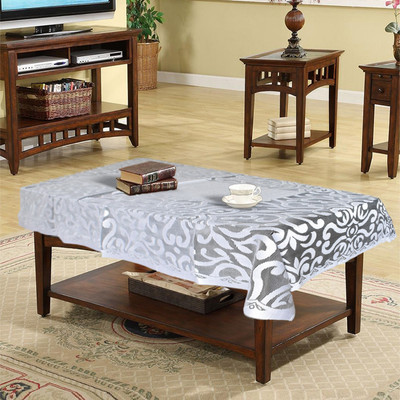 KUBER INDUSTRIES Self Design 4 Seater Table Cover(White, Cotton)