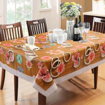 Dakshya Industries Printed 6 Seater Table Cover(Mustard, PVC)