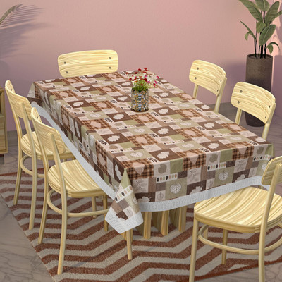 Dakshya Industries Printed 6 Seater Table Cover(Brown, PVC)