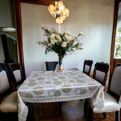 Mopak Decor Printed 4 Seater Table Cover(White, Polyester)