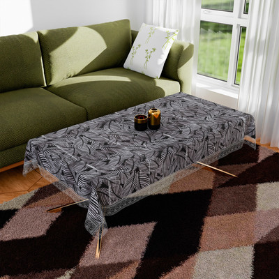 KUBER INDUSTRIES Floral 4 Seater Table Cover(Black, PVC)
