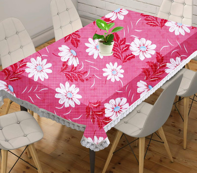JM Homefurnishings PVC 4 Seater Self Design Table Cover(White, Dark Pink)
