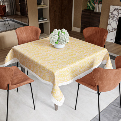 KUBER INDUSTRIES PVC 4 Seater Self Design Table Cover(Gold)