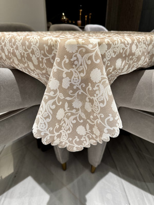 Adakriti Creations PVC 6 Seater Printed Table Cover(Beige, White)