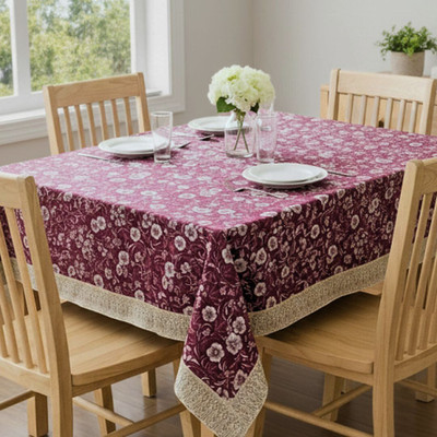 Moolsetu PVC 4 Seater Floral Table Cover(Maroon)
