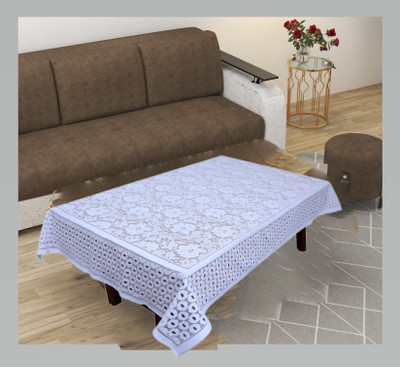 EASTTARDOMM Self Design 4 Seater Table Cover(White (Net Cloth), Cotton)