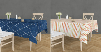 RUSTIC LINEN Printed 8 Seater Table Cover(Blue, Cotton, Pack of 2)