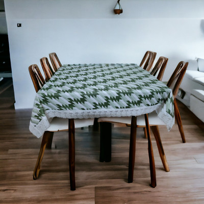 kashtu Abstract 6 Seater Table Cover(Green, Polyester)