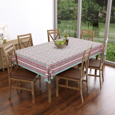 Blocks Of India Cotton 6 Seater Floral Table Cover(Pink)