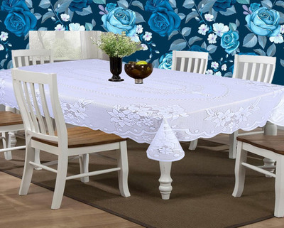 EASTTARDOMM Cotton 6 Seater Floral Table Cover(White)