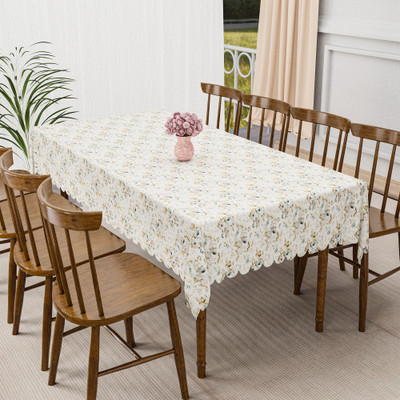 HOMESTIC Cotton 6 Seater Self Design Table Cover(Yellow, Grey)