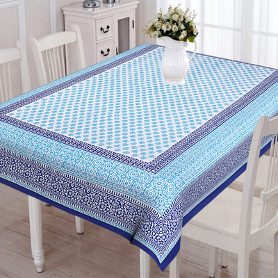 Go Texstylers Cotton 6 Seater Floral Table Cover(Blue)