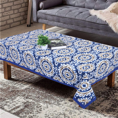 Texstylers Cotton 4 Seater Floral Table Cover(Blue)