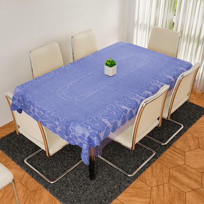 KUBER INDUSTRIES Self Design 6 Seater Table Cover(Blue, Cotton)