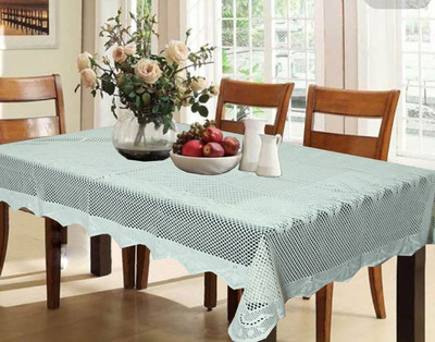 KUBER INDUSTRIES Self Design 6 Seater Table Cover(White, Cotton)
