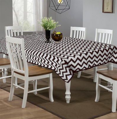 Heart Home Self Design 6 Seater Table Cover(Brown, Cotton)