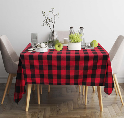 OASIS Checkered 2 Seater Table Cover(Red, Cotton)