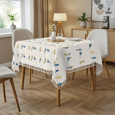 Urban Space Printed 4 Seater Table Cover(Humming Bird Blue, Cotton)