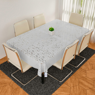 Heart Home Self Design 6 Seater Table Cover(White, Polyester)