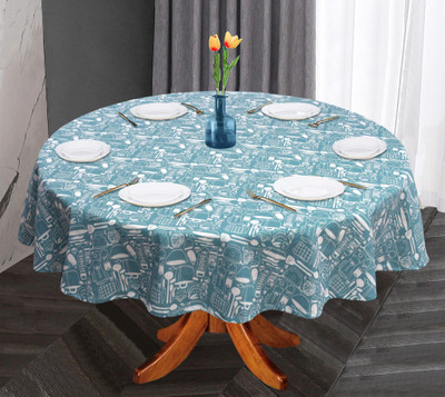 OASIS Printed 6 Seater Table Cover(Teal, Cotton)