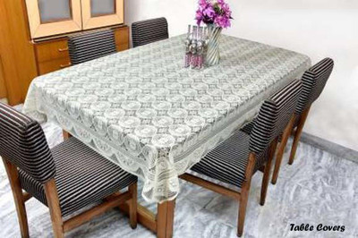 Shri Ganesh Handloom Self Design 6 Seater Table Cover(White, Polyester)