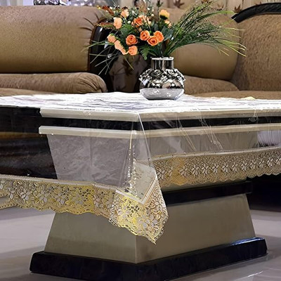 GANPATI CREATION Self Design 4 Seater Table Cover(Golden, PVC)