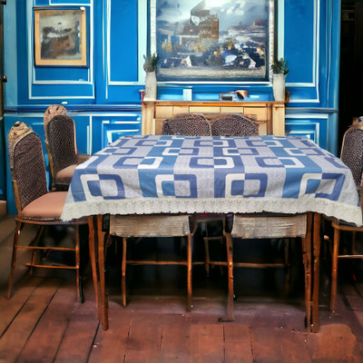 Mopak Decor Printed 6 Seater Table Cover(Blue, Polyester)
